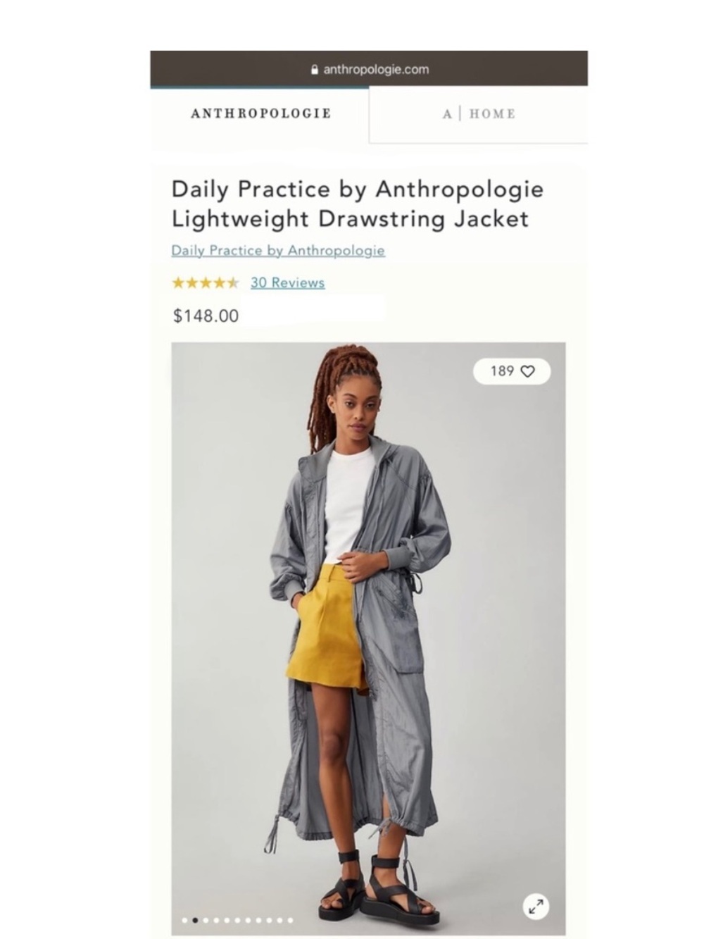 ANTHROPOLOGIE Lightweight Nylon Drawstring Long Hooded Jacket, Silver, Size XL - Picture 11 of 14